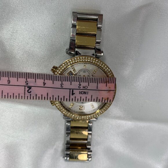 Michael Kors Womens Parker Analogue Watch Gold-Tone Crystal-Accented Stainless S - Picture 9 of 11